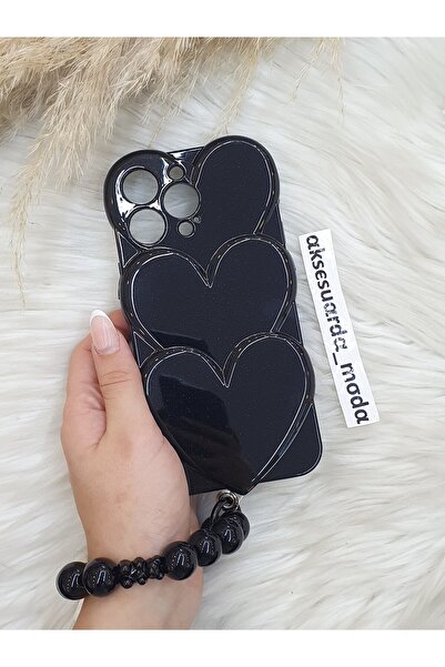 ZB Aksesuarda Moda iPhone 14 Pro Max Uyumlu Boncuk Bileklikli Love Kalp Parla...