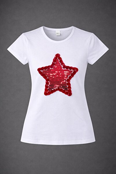Dıgıl Kids Girl's T-Shirt Badi Lycra Star Pattern Embroidery High Quality