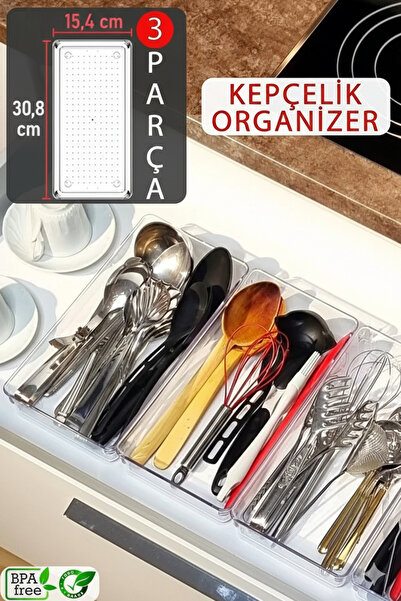 FIDUCIA Σετ οργάνωσης συρταριών 3 τεμαχίων από διαφανές ατσάλι - 30,8 cm x 15...