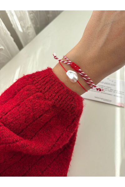 believingaccessories Dilek Bilekliği Kırmızı İp – İnci Detaylı Matreniçka Kar...