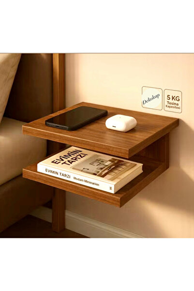 DEKOKAP Duvar Tipi Yatak Yanı Raf 2 Katlı Telefon Saat Rafı Komodin