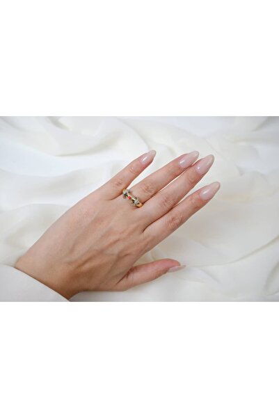 ATELİER TUĞBA Yzk265 Gold Color Stone U-Shaped Zircon Detail Adjustable Ring