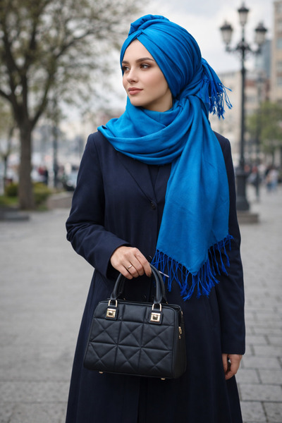 VİZYON Blue 18% Silk Double-Sided Shawl