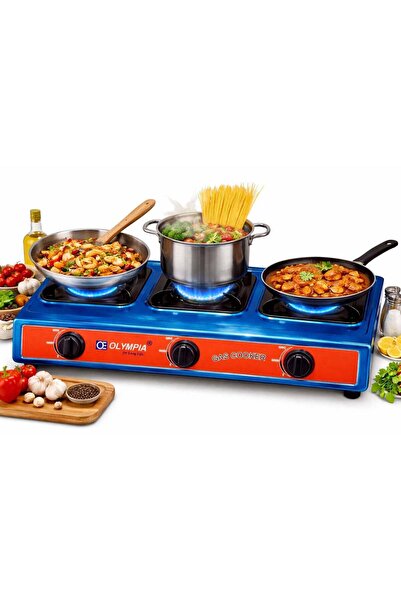Olympia Triple Burner Gas Cooker Featuring Strong Brass Burners, Stylish Meta...