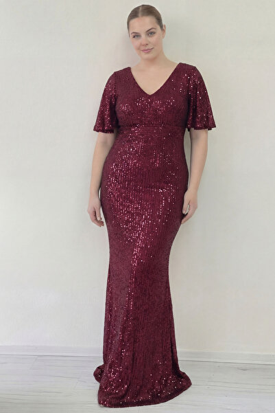 the ZKS Kadın Volan Kol V Yaka Büyük Beden Balık Abiye Elbise Siyah, Lacivert...