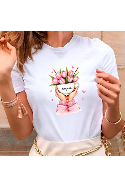 Kartier Tricou Dama Alb Springtime Bonjour