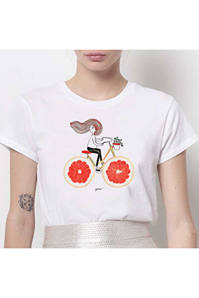 Kartier Tricou Dama Alb Bicycle Orange Girl