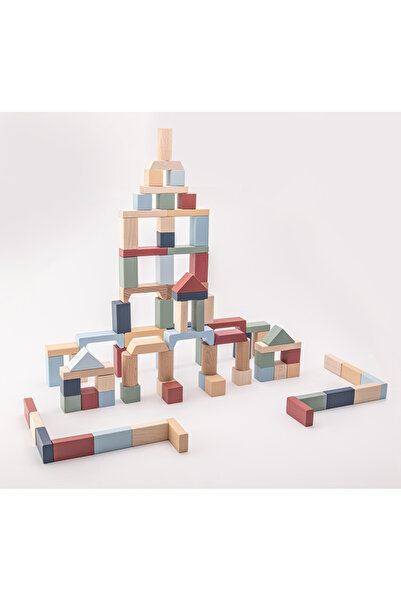 CUBIKA Jucarie din lemn, Cubika, Kit 100 de piese de constructie - Pastel