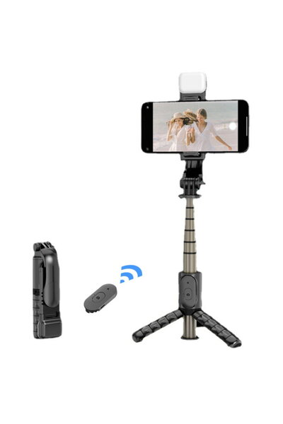 Techsuit Selfie Stick with Tripod and Remote, 70cm, Mini - Black