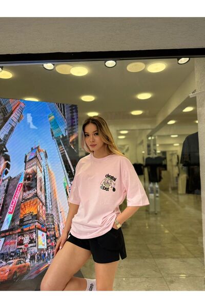 moda paketi Women's Front Minimal Back Printed Oversize T-Shirt