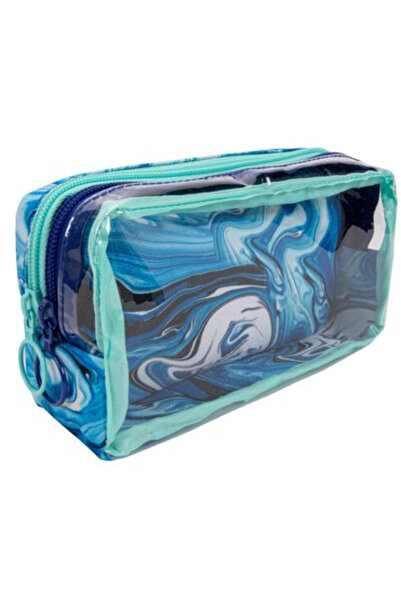 Zipit Half & Half Pencil Case with 2 Pockets - Blue Waves