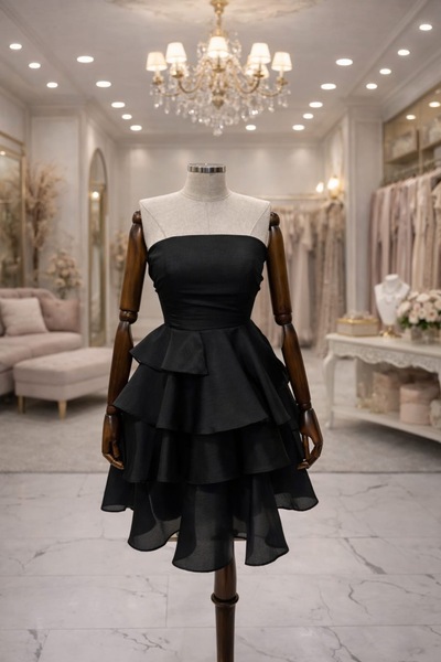 LOVE IS EVERYWHERE Straplez Kat Kat Volanlı Abiye Elbise