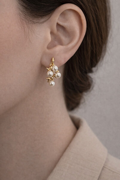 Girift Vintage أقراط ذهبية متعددة النجوم مرصعة بحجر الزركون واللؤلؤ من زينل