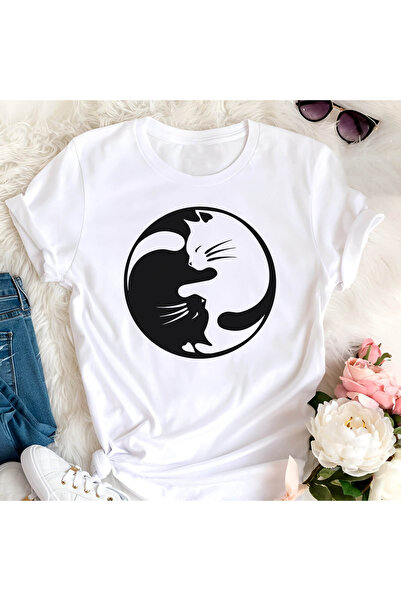 Kartier Дамска бяла тениска с котенцето Ин Ян