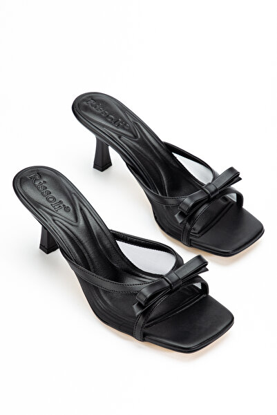 RİSSOLİ Sandale de damă cu toc mic, cu detaliu fundă din plasă neagră