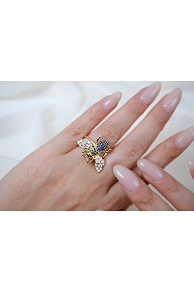 ATELİER TUĞBA Yzk255 Gold Color Bee Figure Zircon Adjustable Ring