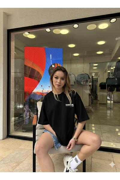 moda paketi Women's Front Minimal Back Printed Oversize T-Shirt