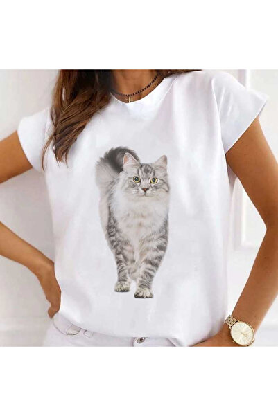 Kartier Tricou Dama Alb Gray Cat