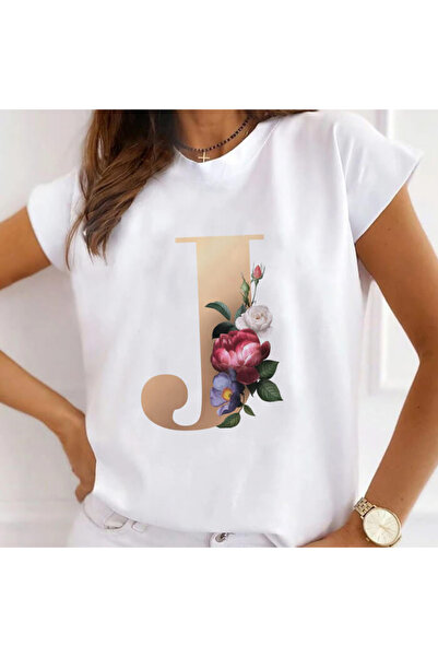 Kartier Tricou Dama Alb Alfabet Litera J