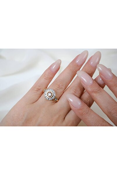 ATELİER TUĞBA Yzk264 Gold Color Octagonal Shape Zircon Detail Adjustable Ring