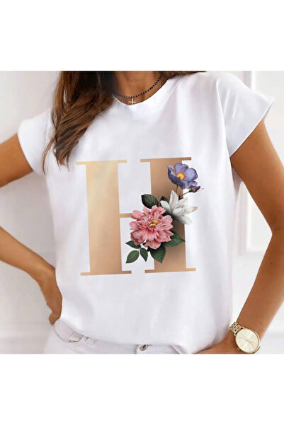 Kartier Tricou Dama Alb Alfabet Litera H