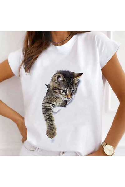Kartier Tricou Dama Alb Cute Cat 1