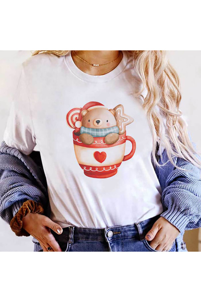 Kartier Дамска тениска с бяла коледна чаша с мече