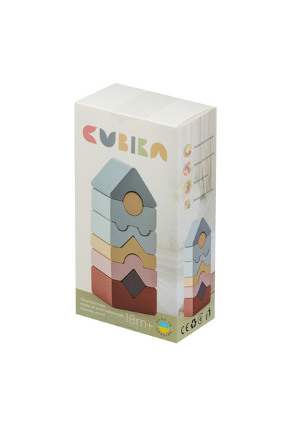 CUBIKA Jucarie din lemn, Cubika, Set constructii Turn 8 piese - Pastel