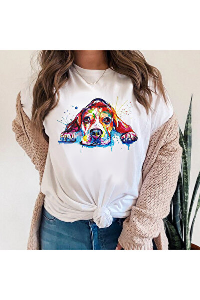 Kartier Дамска бяла тениска с акварелен булдог