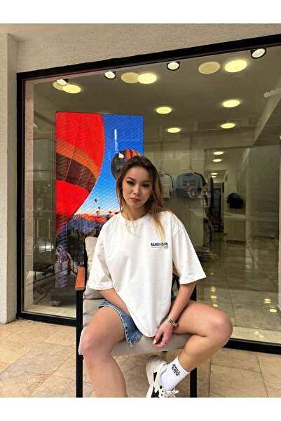 moda paketi Women's Front Minimal Back Printed Oversize T-Shirt