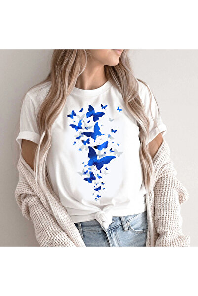 Kartier Tricou Dama Alb Blue Buterfly