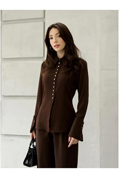 Coral Geniş Manşetli Gömlek 34516 Kahve