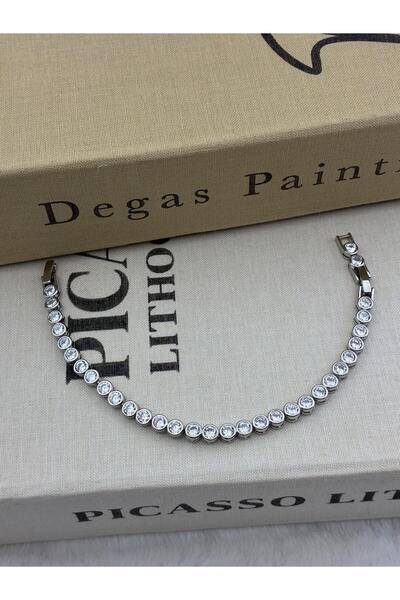 Hedef Bijuteri Silver Color Zircon Stone Round Model Bracelet Cm21