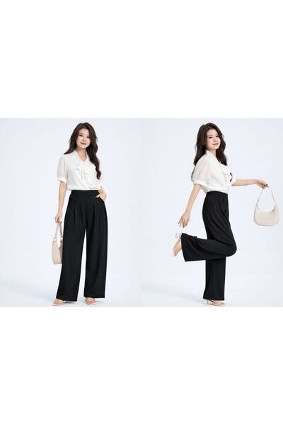 LaFont Women's wide-leg trousers, flowy and soft fabric, elasticated back wai...