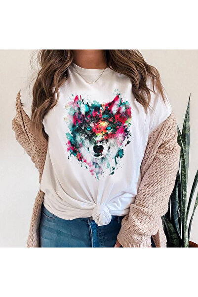 Kartier Tricou Dama Alb Painted Wolf