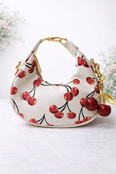 ÇANTA KİRAZ DESENLİ CHARMI DETAYLI EL EVE ÇAPRAZ
