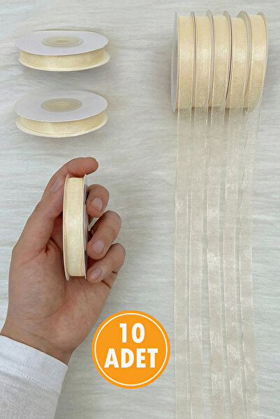 ZEYMERADE 10 Adet Organze Tül Kurdele Krem 1 cm 22 mt, Bohça, Nişan, Çeyiz, H...