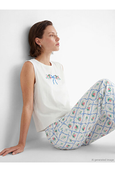 LC Waikiki Ecru Crew Neck Printed Women's Pajama Set