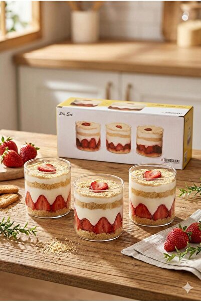 Homerest Termosilikat 3'lü Borosilikat Cam Magnolia Sunum Bardağı Seti, Tatlı...