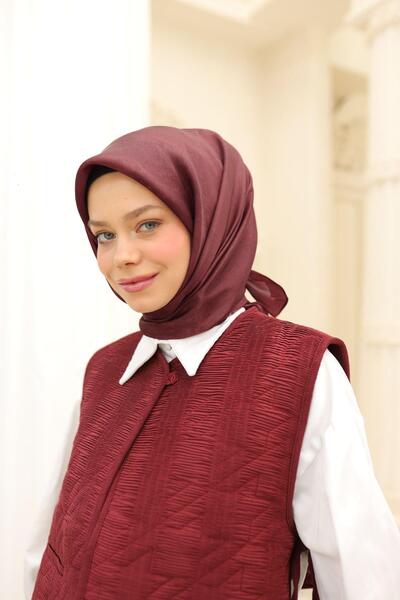 Silk Home Patterned Shiny Scarf - 8647 - New Burgundy