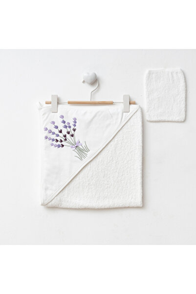 Eda Baby Lavender Embroidered Cotton Hooded Baby Towel 100% Cotton 90X90