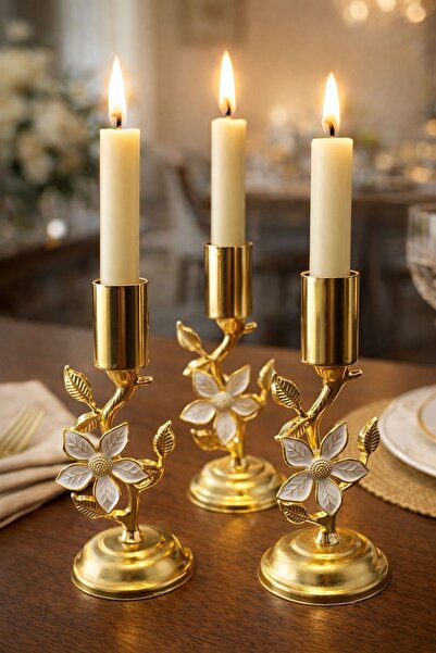 Kitchen Smile Papatya Desenli 3 Lü Gold Mumluk