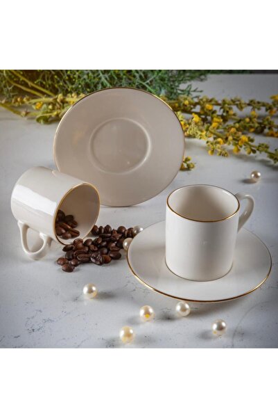 WEYNE Derin 12 Parça 6 Kişilik Altın Yaldızlı Kahve Fincan Takımı 90 ml