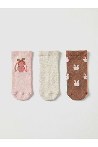 LC Waikiki Nevavm Farkıyla Lcw Baby Pink Printed Baby Girl Socks 3-Piece Set