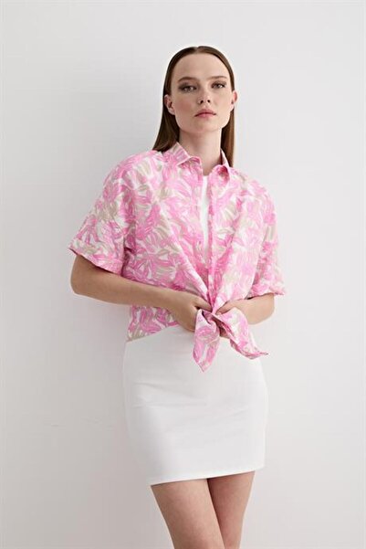 LEVURE Short-sleeved patterned shirt in blue - Made in Turkey