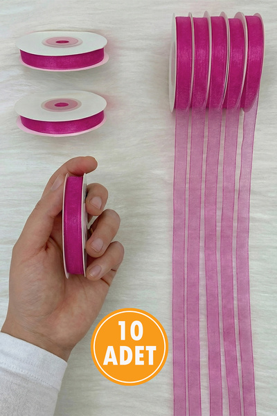 ZEYMERADE 10 Adet Organze Tül Kurdele Mürdüm 1cm 22mt, Bohça, Nişan, Çeyiz, H...