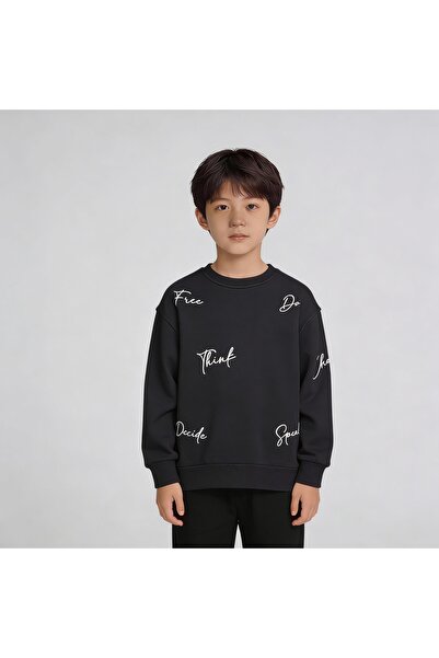 Butik Trend Biz Oversize Crew Neck Embroidered Kids Sweatshirt