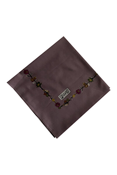 REYYAN İpek Mor Kenar Çiçekli Koyu Pudra Yazma 100 cm