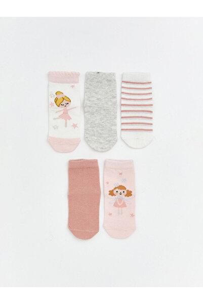 LC Waikiki مجموعة إلسيفا جوارب بناتي منقوشة باللون الإكرو، عبوة من 5 قطع