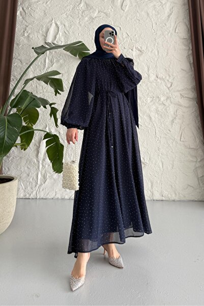 Rimel Moda Gold Price Taşlı Elbise Lacivert